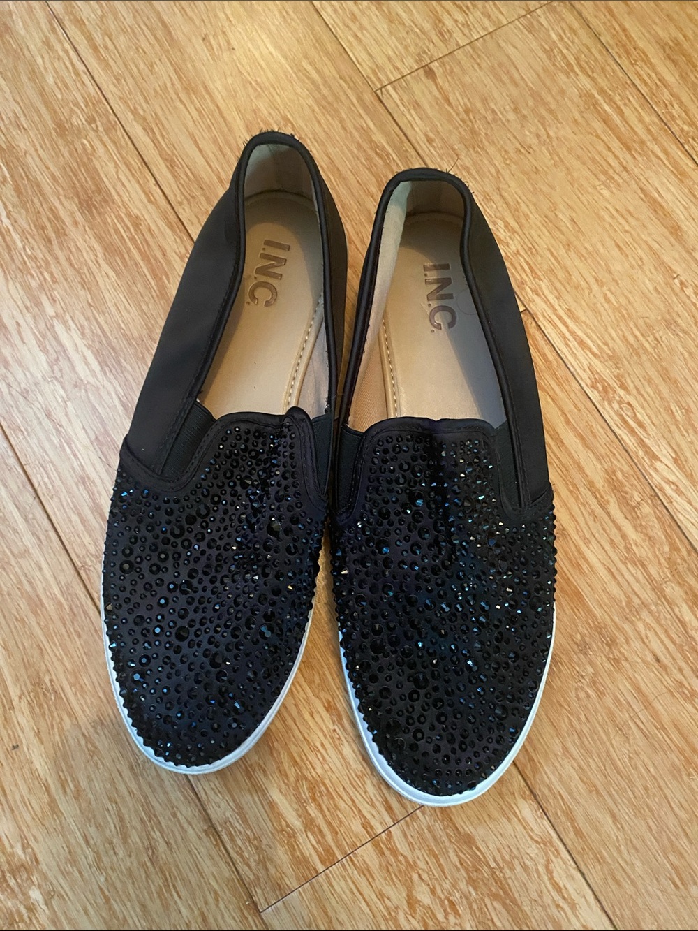INC International Concepts Black Crystal-Embellished Slip-On Sneakers